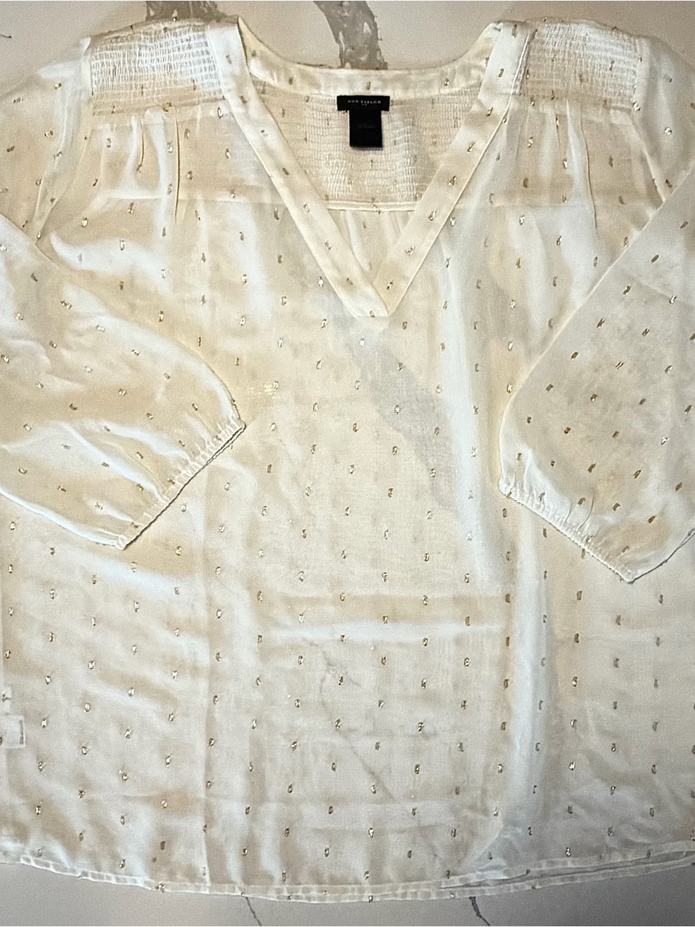 Ann Taylor Ivory V-Neck Metallic Dot Tunic